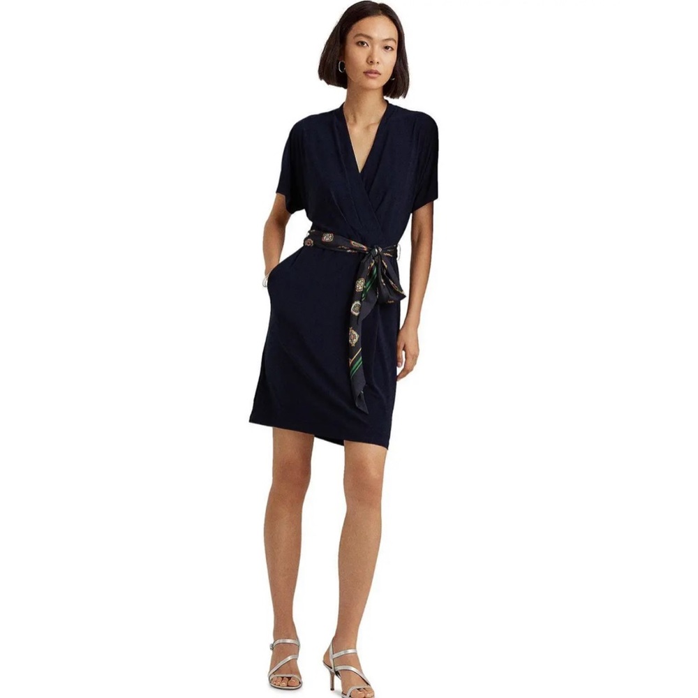 NWT Ralph Lauren Women's Slim fit Jersey Dress With Pockets Navy Blue, 4